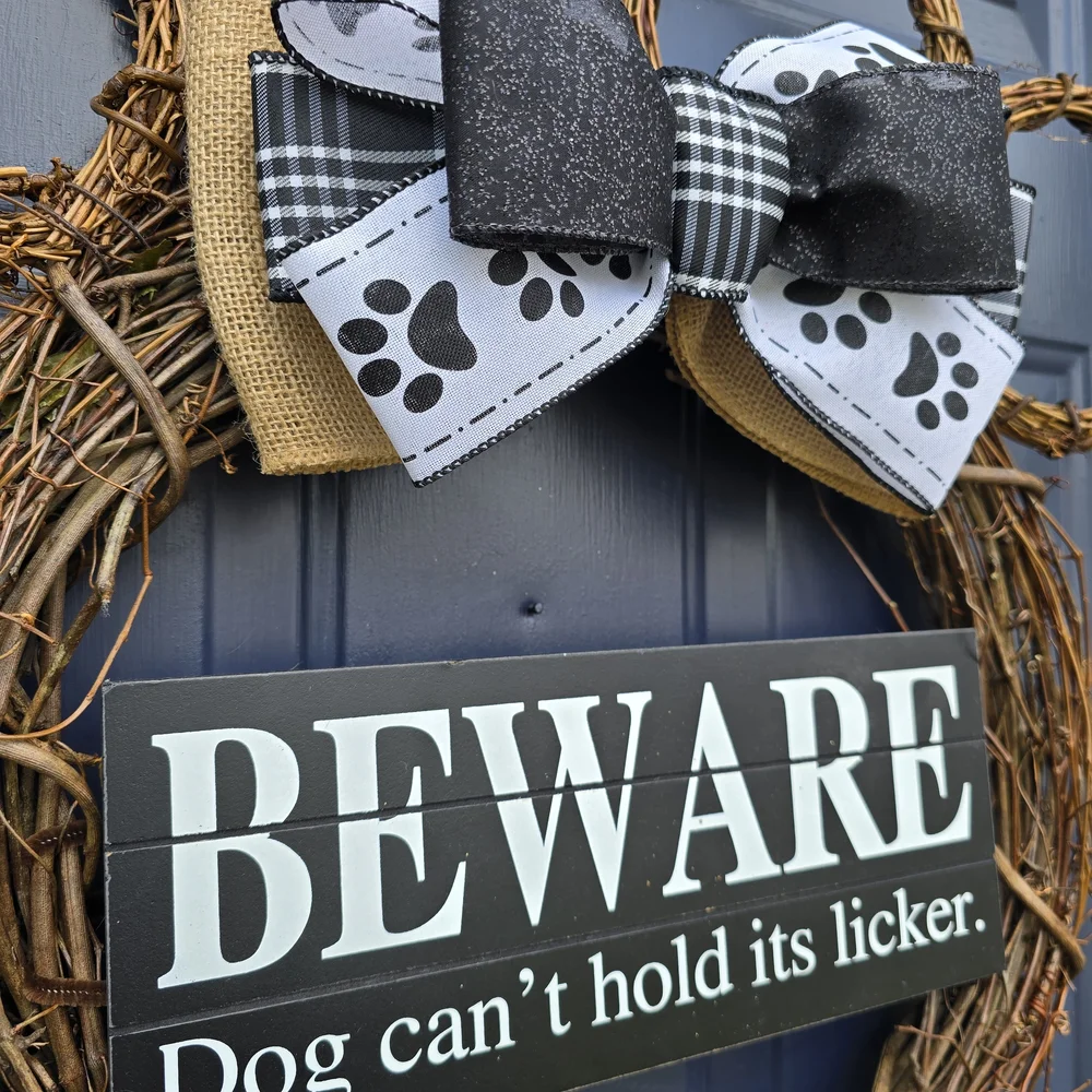 Dog Paw Wreath with Bow and Sign